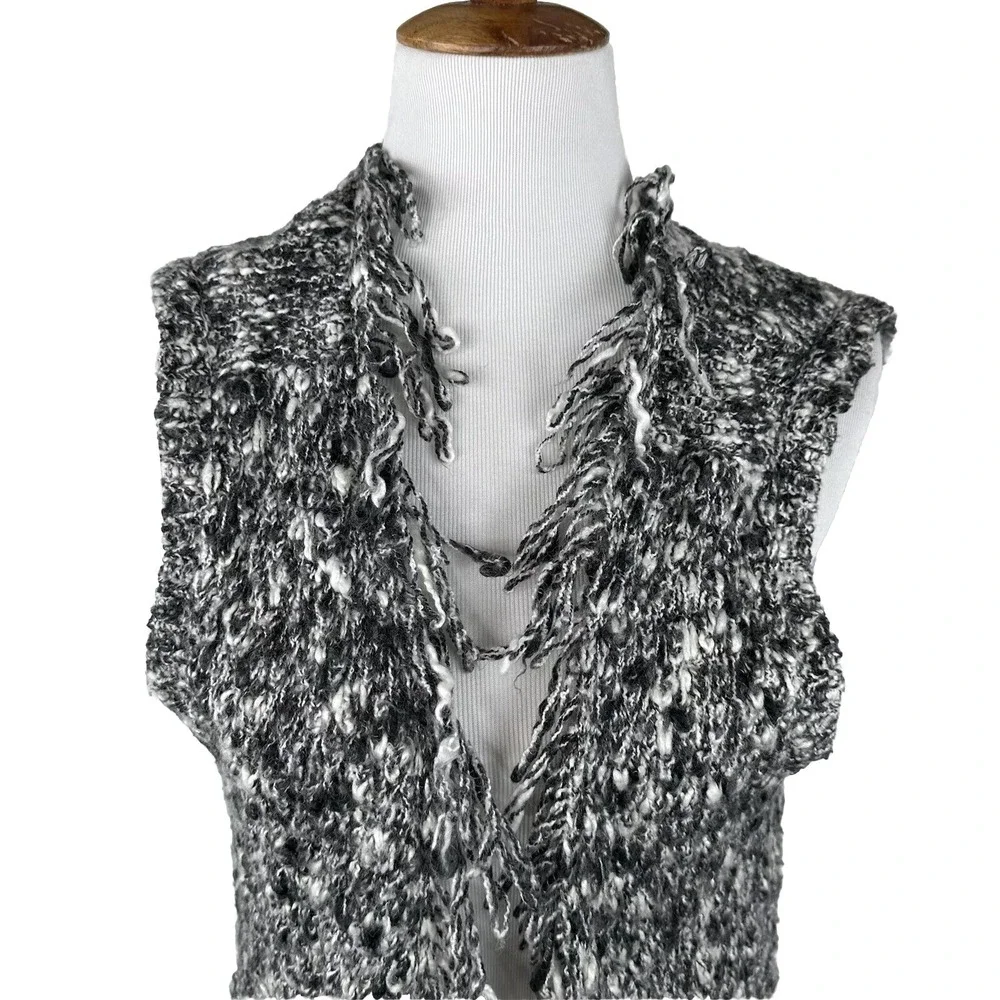 Chico's Wool Sleeveless Cardigan Sweater Vest Long Duster Chunky Knit Womens 1 M